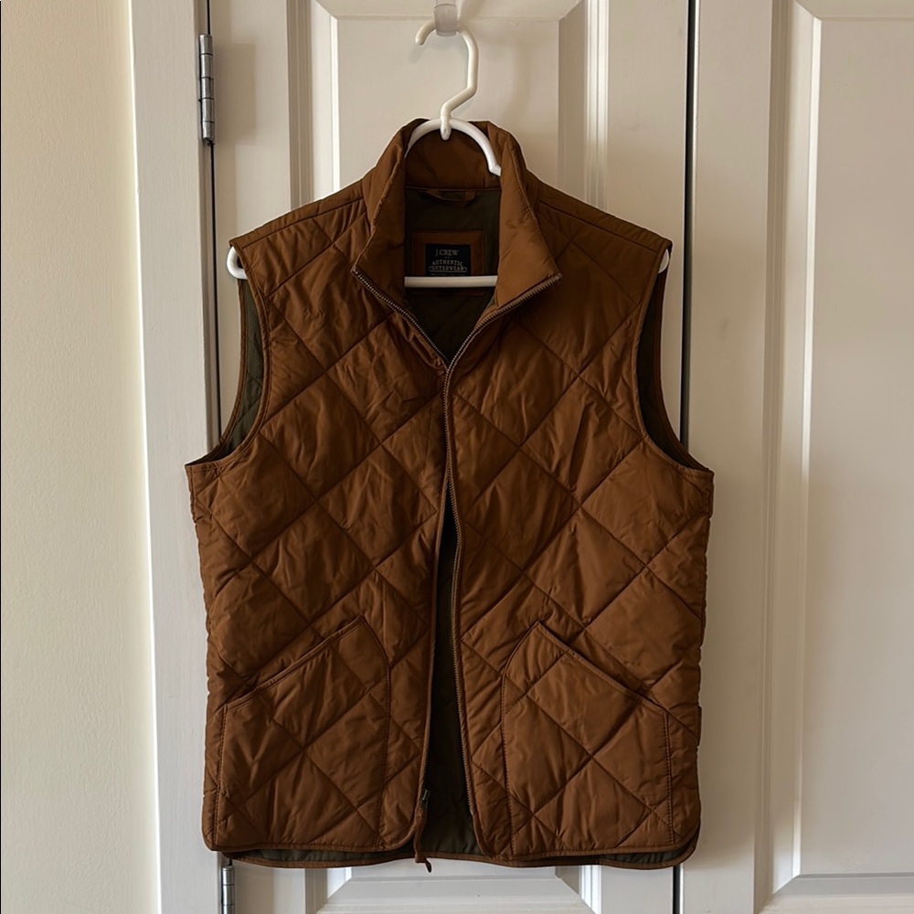 J. Crew Brown Quilted Vest with Insulation and Stand-Up Collar